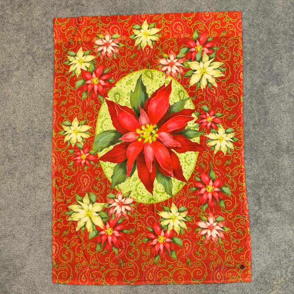 Toland Home House Flag 27" x 38" PAISLEY POINSETTIA Weather Proof